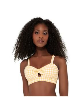 Freshwater Bow-Front Banded Bikini Top yellow gingham size large